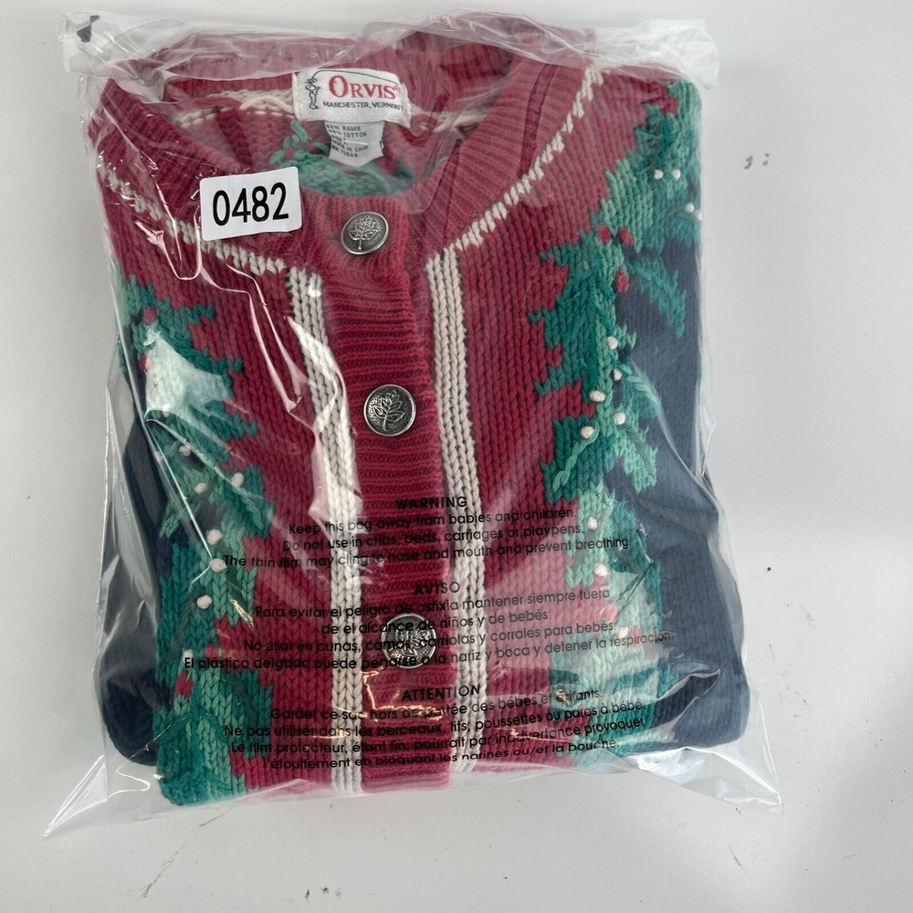 Orvis Holly Festive Sweater Cardigan Women's‎ Knit Christmas Holiday L - Picture 14 of 14